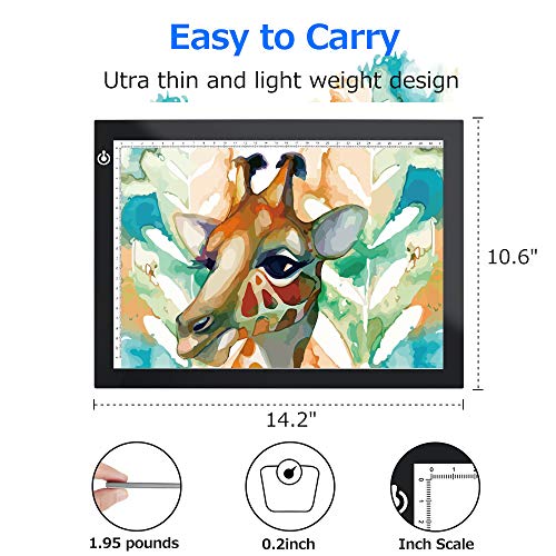 Black A4 Dimmable LED Artcraft Light Box Tracer Slim Light Pad Portable Tablet, USB Power Cable Copy Drawing Board Tracing Table for Artists LooEooDoo