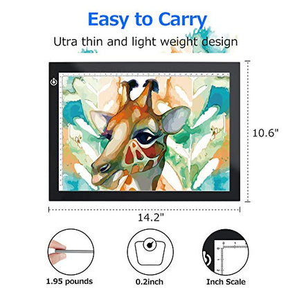Black A4 Dimmable LED Artcraft Light Box Tracer Slim Light Pad Portable Tablet, USB Power Cable Copy Drawing Board Tracing Table for Artists