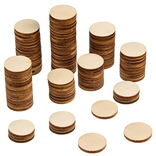 300 Pieces 1 Inch Unfinished Round Wood Slices Round Wooden Discs Wood Circles for Crafts Wood Blanks Round Cutouts Ornaments Slices for DIY Art - WoodArtSupply