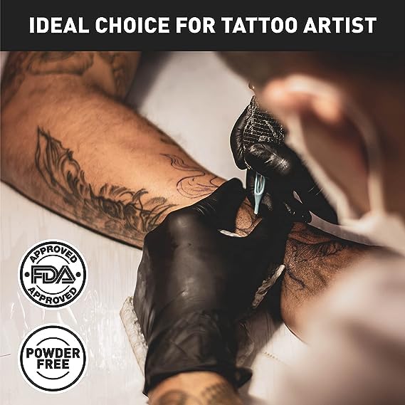 OKIAAS Black Disposable Gloves Large, Vinyl Gloves Disposable Latex Free, 5 mil, 50 Count, for Food Prep, Household Cleaning, Hair Dye, Tattoo OKIAAS