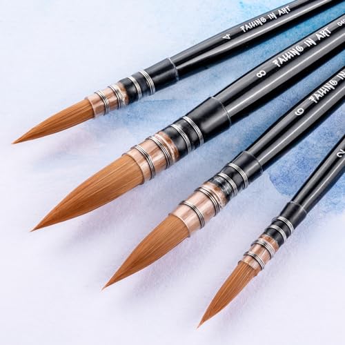 Falling in Art Professional Paint Brush Set, 4Pcs Round Pointed Paintbrush Set, Wooden Handle Nylon Hair Artist Brushes for Watercolor Painting and Falling in Art