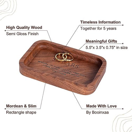5 Years Anniversary Wood Tray Gifts for Him/Her, Wooden Engraved Ring Dish, Wood Trinket Dish Gift for Wedding Anniversary Birthday Valentines Day Booinxaa