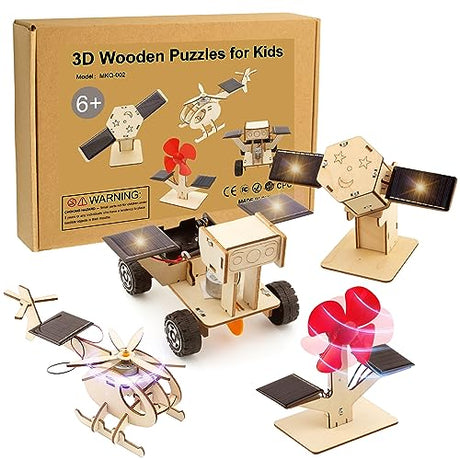 4 in 1 STEM Projects for Kids Ages 8-12 Solar-Power Science Experiment Wooden Building Kits Assembly 3D Wooden Puzzles Toy for Boys and Girls 8 9 10 ARMPAL