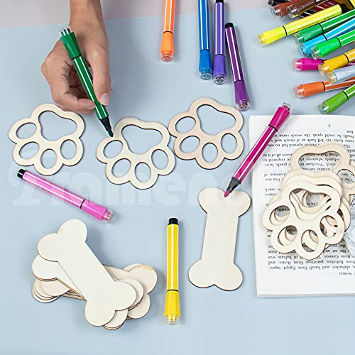 Framendino, 30 Pack Unfinished Wood Dog Bone Cutouts Dog Paw Print Wooden Ornament for DIY Crafts Painting