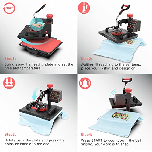 OIIEE Heat Press Machine 5 in 1 Combo Heat Press 12 x 15 Inch Heat Transfer Machine 360-Degree Swing Away Digital Shirt Printing Multifunction Heat - WoodArtSupply