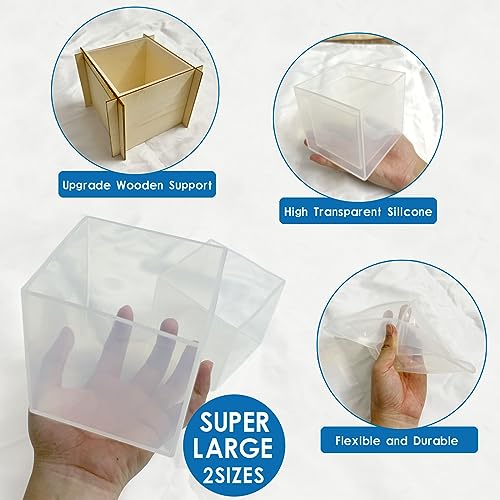 Voaesdk 2Pcs Large Cube Resin Molds, 4'' & 3'' Clear Silicone Cube Molds, Resin Flower Preservation Kit, Transparent Deep Square Epoxy Resin Molds Voaesdk