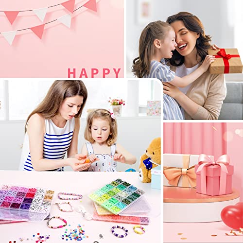 QUEFE 14000pcs, 136 Colors Clay Beads for Bracelet Making Kit Flat Round Polymer Clay Beads Spacer Heishi Beads for Jewelry Making with Pendant QUEFE