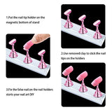 2 Sets Pink Nail Stand for Press on Nails Display, Magnetic Fake Nails Holder for Painting Nails Practices, Beginner Acrylic Nail Art Kit JUSTOTRY
