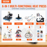 VEVOR Heat Press Machine, 15" x 15" 6 in 1 Combo Heat Press, Heat Transfer Machine 360-Degree Swing Away Digital Shirt Printing, Multi-function Heat VEVOR