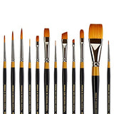 KINGART Premium Original Gold Series Handcrafted Golden Taklon Multimedia Artist Brushes, Gift Box, Set of 12, Black Glosss Handle, for Oil, Acrylic, KINGART