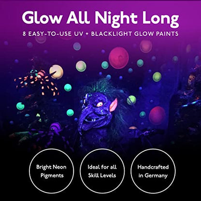 individuall Glow in The Dark Paint - Set of 8, 20 mL Reflective Acrylic Paints for Outdoor and Indoor Use on Canvas, Walls and Ornament Painting - - WoodArtSupply