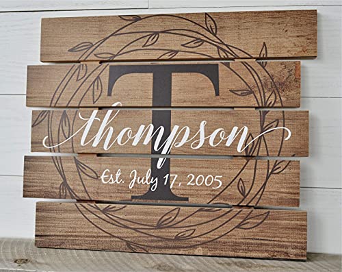 Personalized Printed Wood Family Name Sign With Rustic Pallet Monogram 15x18 MRC Wood Products