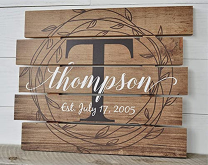 Personalized Printed Wood Family Name Sign With Rustic Pallet Monogram 15x18 - WoodArtSupply