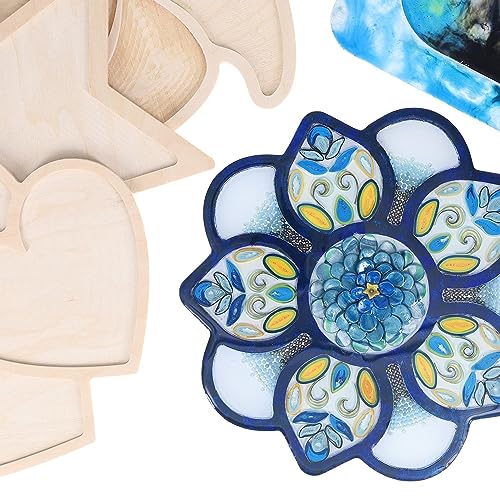 Welled Wood Surface, Rectangle with Hand Organic Shaped, 13" x 7.3", for Wooden Trays, Crafts and Decorations, welled Center for Resin Design or LEISURE ARTS