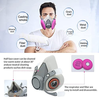 Respirator mask with Filters Set - Reusable Half Facepiece Cover with 4pcs 2097 Filter and Earplugs for Paint, Epoxy Resin, Fumes, Woodworking, Organic Vapor Gas Perfect for House DIY Project