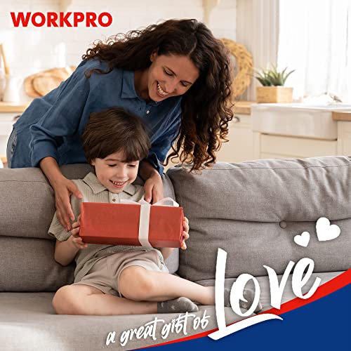 WORKPRO Kids Real Tool Set with 12 Inch Steel Tool Chest with Wheels, 10PCS Boys First Tool Set with 2 Drawers Blue Metal Rolling Tool Chest, Kids WORKPRO