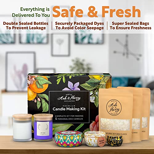 ASH & HARRY (USA Based Company Premium Soy Candle Making Kit - Full Set - Big Glass Jars & Tins Soy Wax for Candle Making - DIY Starter Candles - WoodArtSupply