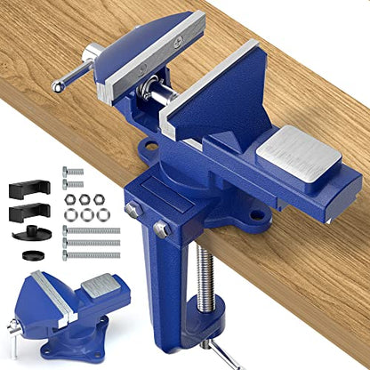 Shangyoyi 2-in-1 Bench Vise For Workbench 3.2"- Multi-functional Portable 360° Swivel Base Clamp On Vice/Table Vise For Woodworking, Cutting Conduit, - WoodArtSupply