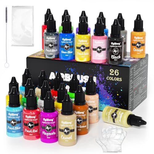 Airbrush Paint Set - 26 Colors Airbrush Paint, Ready to Spray, Water Based Acrylic Airbrush Paint Kit for Metal, Plastic Models, Leather - 0.7fl oz SigWong