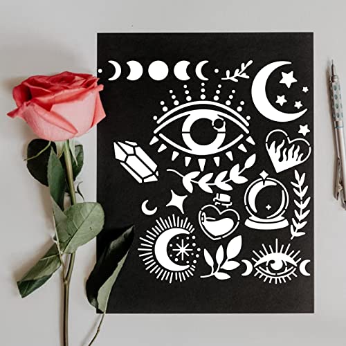 BENECREAT Witchcraft Theme Stencils 6x6 Inch The Devil's Eye Snake Moon Stainless Steel Stencil for Drawings and Woodburning, Engraving and BENECREAT
