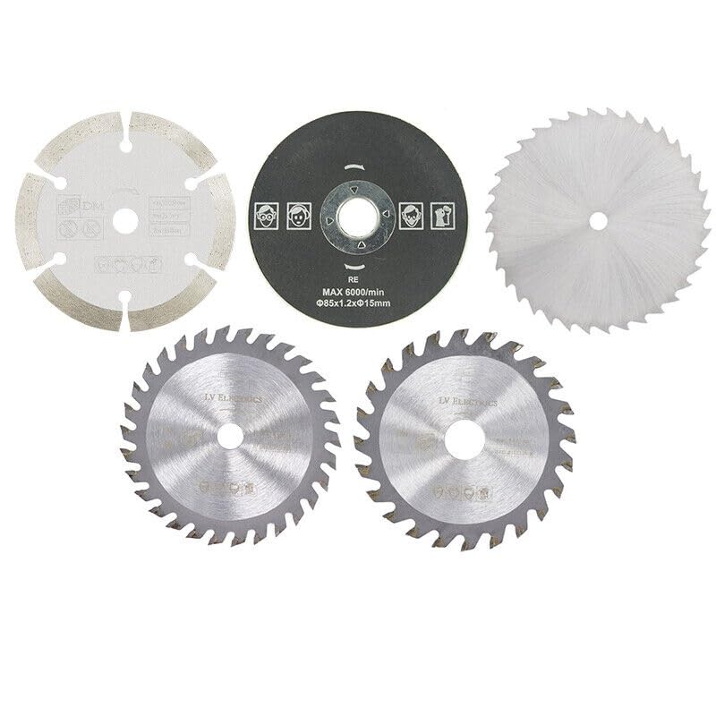 5Pcs 3-3/8 Inch Compact Circular Saw Blades Set with 19/32" Arbor TCT/HSS/Diamond Saw Blade/Grind Wheel for Angle Grinder Wood Plastic Sheet Metal Firearth