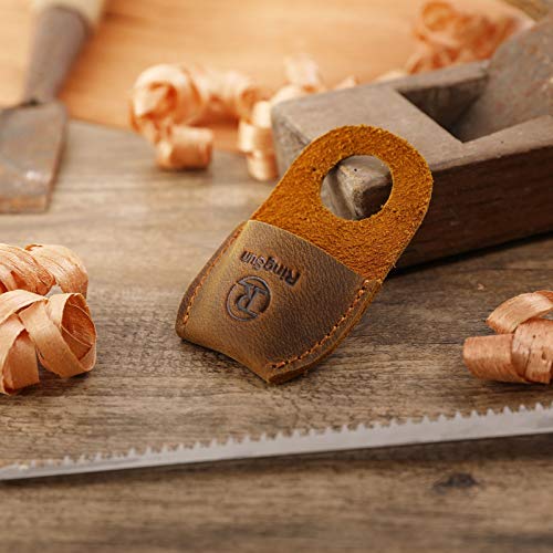 RingSun Thumb Guard Wood Carving Tools, Leather Finger Protector, Handmade Carpenter Working Carving Kit Accessories Brown RS40 Ringsun
