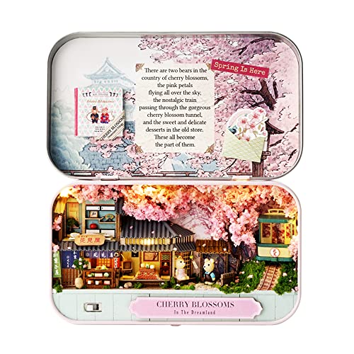 Kisoy Dollhouse Miniature with Furniture Kit, Handmade DIY House Model for Teens Adult Gift (Cherry Blossoms) Kisoy