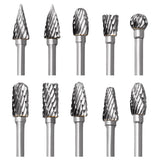 Tungsten Carbide Rotary Burr Set for Dremel, 10PCS Carbide Double Cut Carving Burr Bits with 1/8” Shank Rotary Tool Accessories for Woodworking, FOTYBEI
