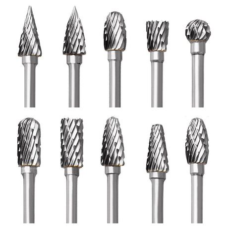 Tungsten Carbide Rotary Burr Set for Dremel, 10PCS Carbide Double Cut Carving Burr Bits with 1/8” Shank Rotary Tool Accessories for Woodworking, FOTYBEI