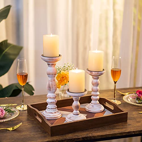 Wood Candle Holders for Pillar Candles - Tall Rustic Candle Holder (Set of 3), Large Farmhouse Candle Holders Candle Stand, Pillar Candle Holder Set Inweder