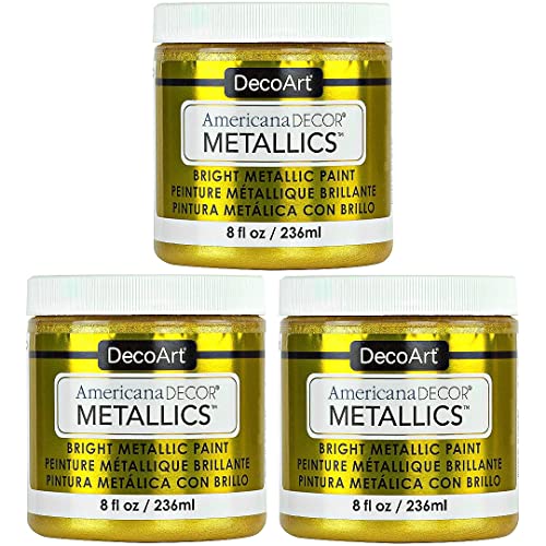 DecoArt Americana Metallics 24K Gold Paint, 3 Pack 8oz Metallic 24K Gold Acrylic Paint - Water Based Multi Surface Paint for Arts and Crafts, Home DecoArt
