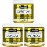 DecoArt Americana Metallics 24K Gold Paint, 3 Pack 8oz Metallic 24K Gold Acrylic Paint - Water Based Multi Surface Paint for Arts and Crafts, Home DecoArt