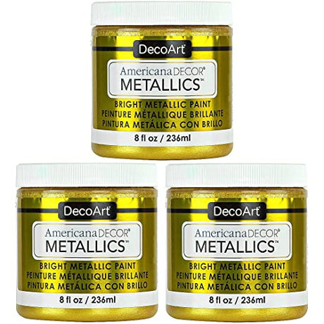 DecoArt Americana Metallics 24K Gold Paint, 3 Pack 8oz Metallic 24K Gold Acrylic Paint - Water Based Multi Surface Paint for Arts and Crafts, Home DecoArt