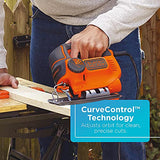 BLACK+DECKER Jig Saw, 5-Amp, 3,000 Blade Speed, 45 Degree Beveled Cuts, ¾-Inch Orbital Blade, 4 Curve Settings, Corded (BDEJS600C) BLACK+DECKER