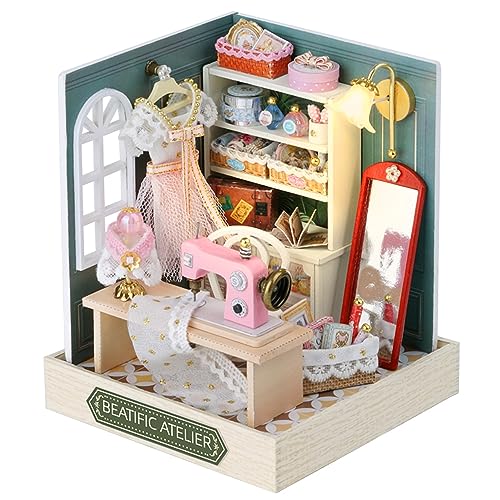 Kisoy Dollhouse Miniature with Furniture Kit, DIY 3D Wooden DIY House Kit with Dust Cover,Handmade Tiny House Toys for Teens Adults Gift (Beatific Kisoy