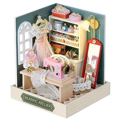 Kisoy Dollhouse Miniature with Furniture Kit, DIY 3D Wooden DIY House Kit with Dust Cover,Handmade Tiny House Toys for Teens Adults Gift (Beatific