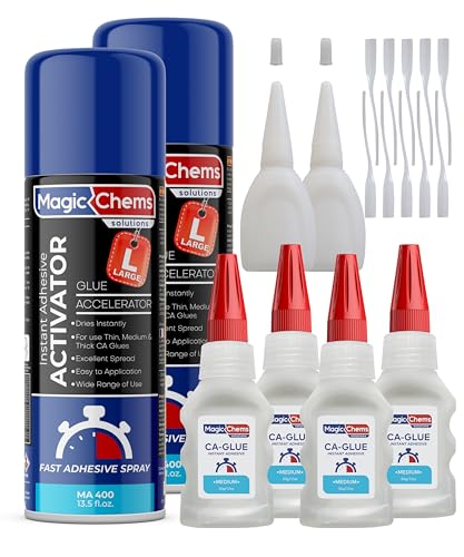 Magic Chems CA Glue with Activator (4x1.7 oz + 2x13.5 fl oz), CA Glue for Woodworking, Cyanoacrylate Glue and Activator, Super Glue for Wood (2 Pack) - WoodArtSupply