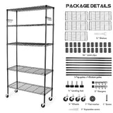 YNN Storage Shelves, 5 Tier Heavy Duty Adjustable Shelves with Wheels 350 Pounds Loading Capacity per Shelf Storage Metal Shelf 36" W x 14" D x 72" H YNN