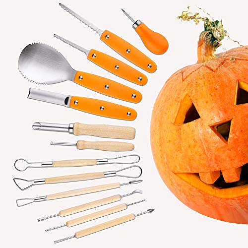 D-FantiX Halloween Pumpkin Carving Kit, 13 Pieces Professional Stainless Steel Pumpkin Carving Tools Kit with Stencils and Carrying Case - Carve