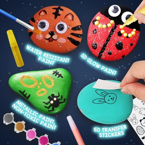 BainGesk Glow in The Dark Rock Painting Kit for Kids, Painting Rock Crafts Set, Arts and Crafts Gifts for Ages 6-8, Creative Activities Art Toys for - WoodArtSupply