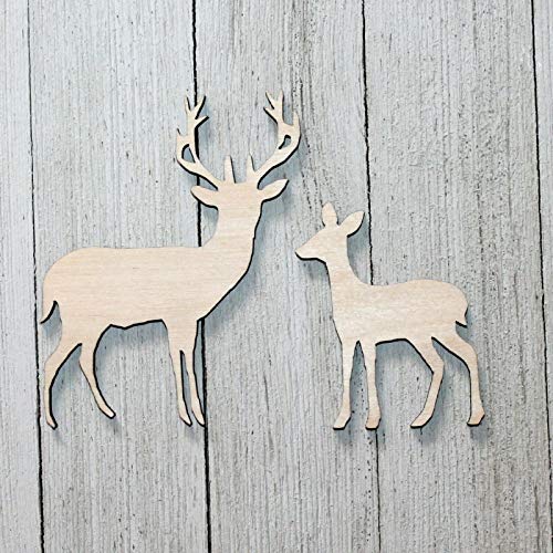Small Set of Deer Buck Doe Unfinished Wood Cutout Cut Out Shapes Ready to Paint Crafts
