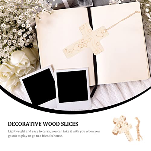 Sewroro 50 Sets Unfinished Wood Cutout DIY Cross Shaped Wood Pieces Blank Wood Cross with Hemp Ropes for DIY Projects Crafts Xmas Tree Hanging Sewroro