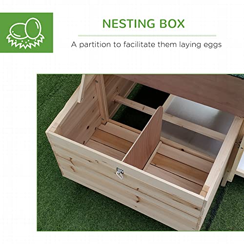 PawHut 77" Wooden Chicken Coop with Nesting Box, Cute Outdoor Hen House with Removable Tray, Ramp Run, for Garden Backyard, Natural - WoodArtSupply