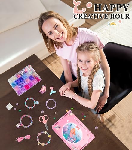 DUDUCOFU 900Pcs Mermaid Bracelet Making Kit for Girls Kids Charm DIY Beads for Jewelry Making, Friendship Bracelet Kit with Unicorn Ocean Pearl Shell DUDUCOFU