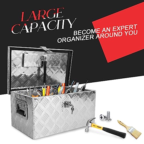 BLACKHORSE-RACING 20 Inch Aluminum Truck Tool Box with Side Handle and Lock Keys Storage Box for Pick Up Trucks, RVs, UTVs and Trailers BLACKHORSE-RACING