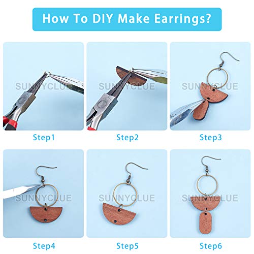 SUNNYCLUE 1 Box DIY 8 Pairs Wooden Dangle Earrings Geometric Wood Earrings Making Starter Kit with 16Pcs Earring Hooks 30Pcs Jump Rings for Women