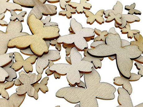 Kinteshun Natural Wood Unfinished Cutout Veneers Slices for Patchwork DIY Crafting Decoration(100pcs,Mixed Sizes,Butterfly Shape) Kinteshun