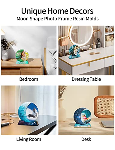 Moon Photo Frame Resin Molds Silicone, Picture Frames Epoxy Molds with Base for Epoxy Resin Casting, Unique Moon Shape Resin Mold for DIY Home Table - WoodArtSupply