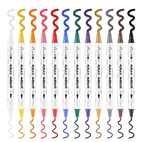 TRANSON 12 Color Dual-tip Acrylic Paint Pen Set for Canvas Rock Wood Leather Ceramic DIY Painting TRANSON