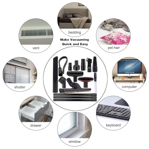 15 Pcs Universal Vacuum Attachments & Brushes for Shop Vac Accessories - 2 1/2" to 1 1/4" Hose Adapter for Shop Vac, 1 7/8" to 1" Vacuum Hose IN VACUUM